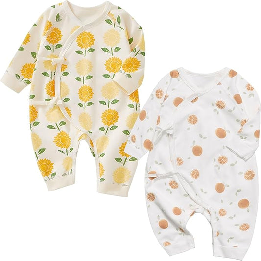 100% Organic Cotton Soft 0-6 Months 2-Piece Unisex Footless Newborn Baby Sleepers Pajamas Romper Boys Girls