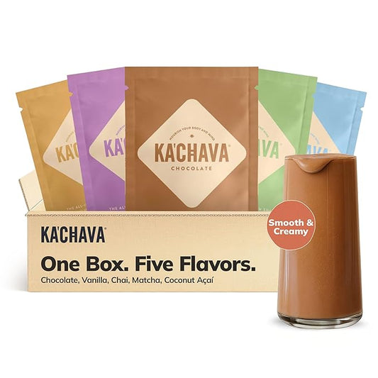 Ka’Chava All-In-One Nutrition Shake Blend, 5 Flavor Sample Pack, 5 Servings, 85+ Superfoods & Nutrients, Meal Replacement, Greens Plant-Based Superfood Powder Protein Drink, Digestive Enzymes & Probiotics, Vegan Dairy Gluten Free