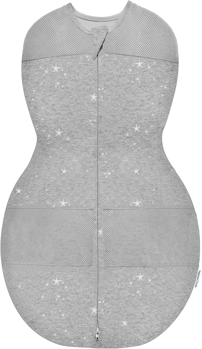 Happiest Baby Sleepea 5-Second Swaddle - 100% Organic Cotton Baby Swaddle Blanket - Doctor Designed Promotes Healthy Hip Development (Graphite Stars, Medium)