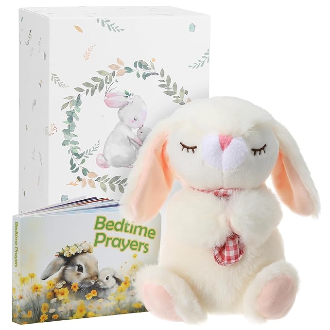 Baptism Gifts for Girls and Newborn Baby, Christening Gifts Set, 7" Praying Bunny Plush Toy and Bedtime Blessing Book in Keepsake Gift Box, Ideal Easter Gifts for Kids