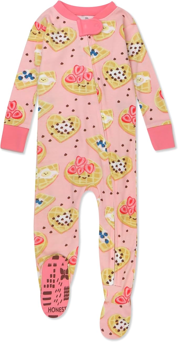 HonestBaby Non-Slip Footed Pajamas One-Piece Sleeper Zip-Front Pjs 100% Organic Cotton for Baby Girls