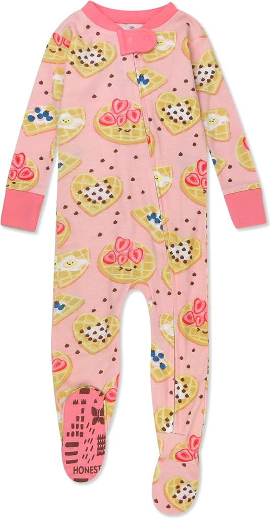HonestBaby Non-Slip Footed Pajamas One-Piece Sleeper Zip-Front Pjs 100% Organic Cotton for Baby Girls