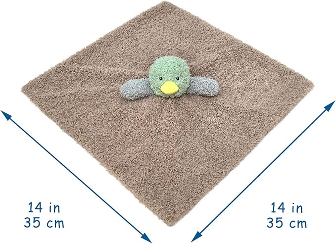 Baby Mallard Duck Soft Stuffed Animal Security Blanket, Plush Green Duck Character Lovey Blanket, Baby Shower/Nursery Gift, Newborn Infant Toddler Snuggle Blankie for Boys Girls, 14 Inches
