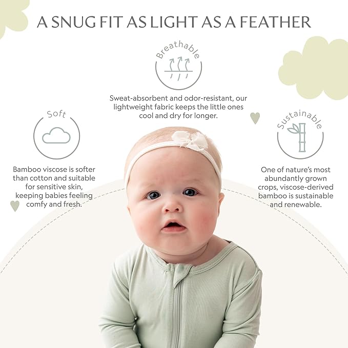 Bamboo Little Soft Baby Footie Pajamas, Baby Clothes, Newborn Sleepers, 95% Viscose and 5% Spandex, 0-24 Months