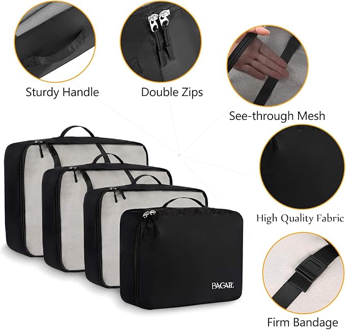 BAGAIL 8 Set Packing Cubes Luggage Packing Organizers for Travel Accessories (Jet Black)