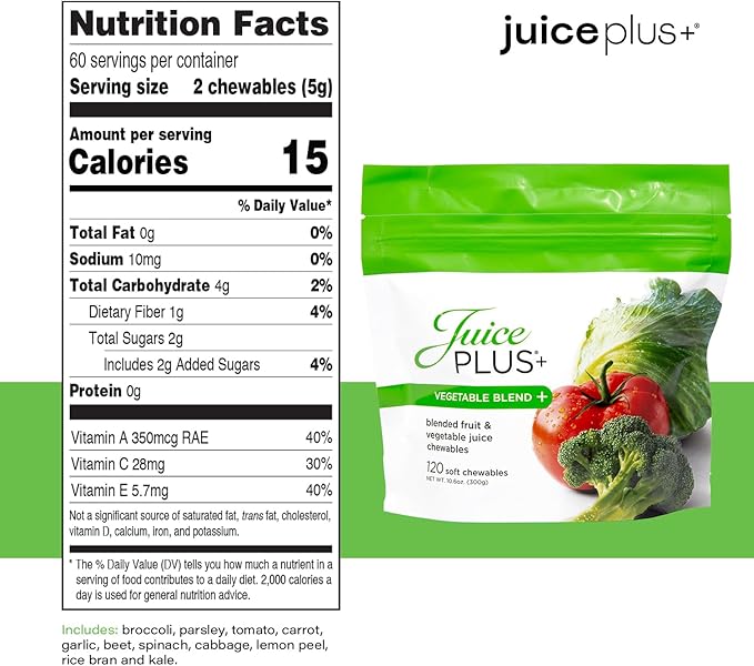 Juice Plus+ Fruit & Vegetable Blend Soft Chews - Tasty Vegan Fruit, Veggie Gummy Vitamins for Adults & Kids - 4 Month Supply 4 Packs (2 of Each Flavor)