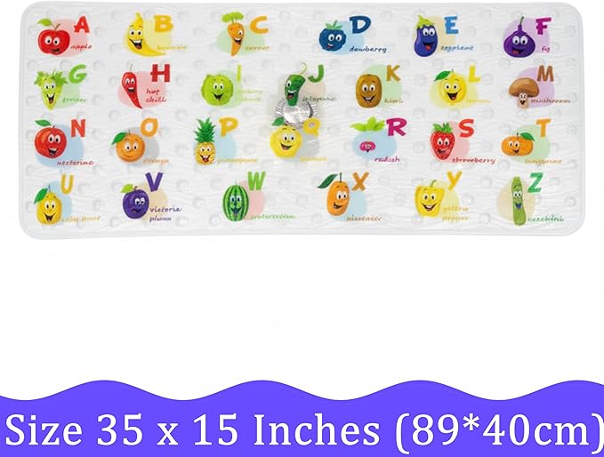Polyvinyl Chloride (PVC) Bath Mat, Alphabet, Square, XL Size, 35x16 inch, Textured Pattern, Suction Cups - Bath Mats for Tub Kids
