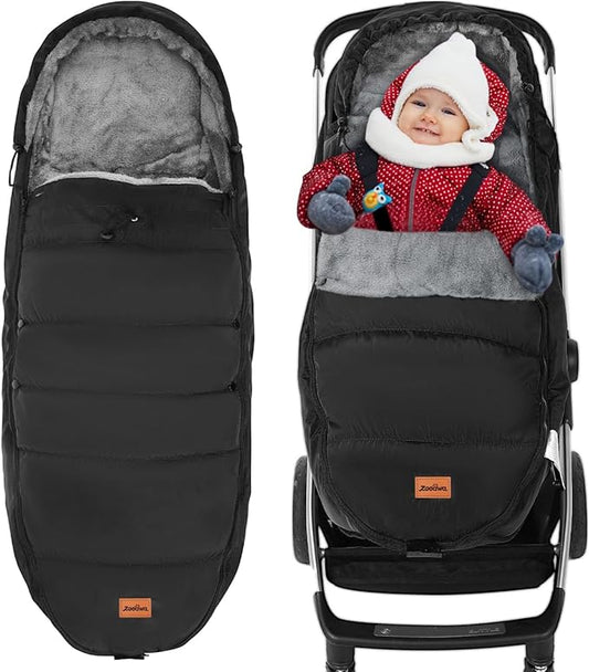 Zooawa Stroller Bunting Bag Universal, Waterproof Baby Stroller Footmuff, Stroller Sleeping Bag for Cold Weather, Extra Thick, Fits 6-36 Months Baby, Black