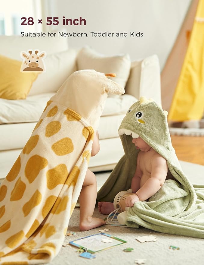 Momcozy Baby Bath Towels with Hooded -Visualize Health Label -Soft & Absorbent Coral Fleece Towel for Comfort & Warm - Bath Essential or Shower Gift for Newborn, Infant,Toddler (Large, 28 x 55 Inch)