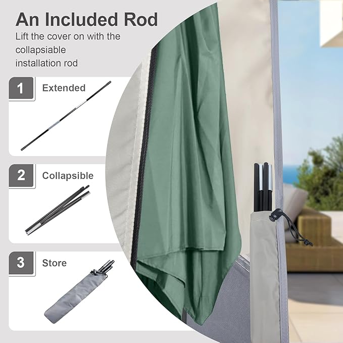 Patio Waterproof Umbrella Cover - Outdoor Market Parasol Cover with Zipper Fits Umbrella Up to 12 Feet, Beige