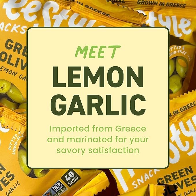 Freestyle Snacks Olive Snack Packs - 24 Pack Variety - Original Green, Hot & Spicy, Lemon Garlic, and Kalamata - Grown in Greece, All Natural, Non-GMO, Paleo, Sugar-Free, Keto Snack, 1.1oz (24 Pack)