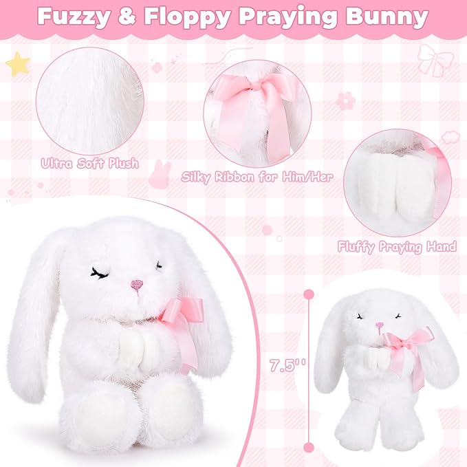 Baptism Gifts for Girl, Christening Gift Set for Baby Girls, Baby Dedication Gift, Includes Bunny Stuffed Animal, First Rosary Beads, Prayer Book, Keepsake Blanket, Catholic Baptism Gift Basket