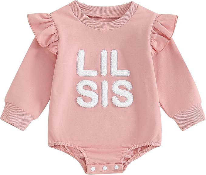 Infant Baby Girl Fall Outfit Sweatshirt Romper Letter Embroidery Jumpsuit Big Lil Sis Matching Newborn Winter Clothes