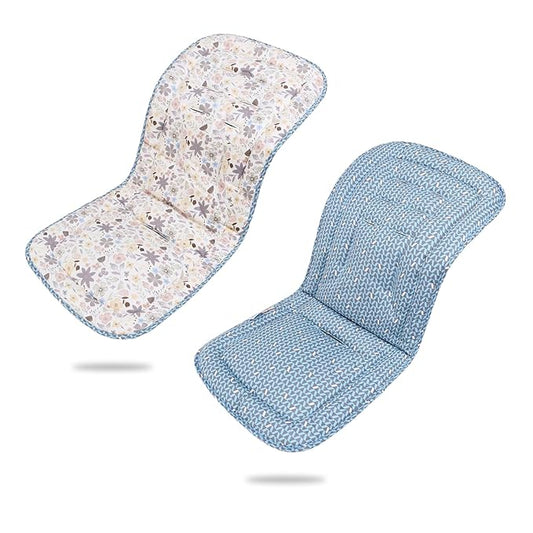 Baby Stroller Cushion,Infant Car Seat Insert-Reversible Universal Breathable and Soft Newborn Stroller Mat,100% Cotton Cover Toddler Seat Pad Liner-34x78cm,1 Pack(Colorful Flowers+Blue Triangle)