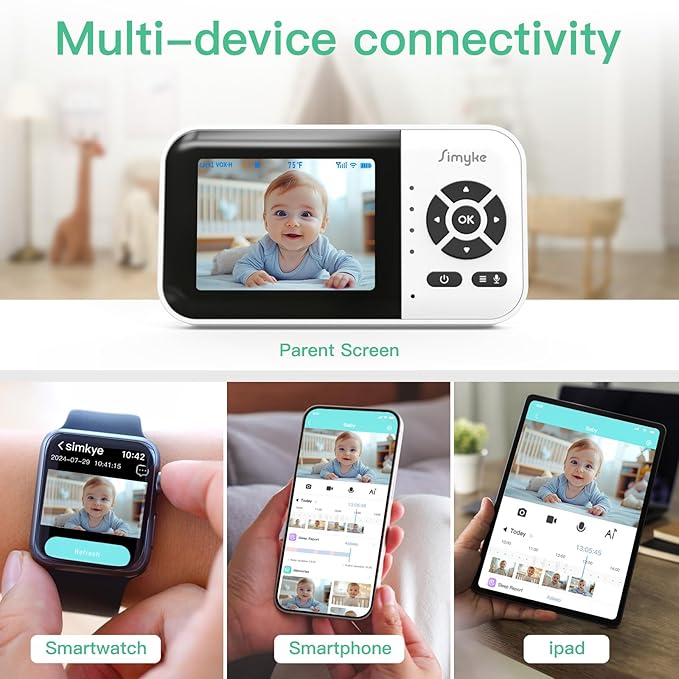 Smart Video Baby Monitor with Camera and Audio,Dual Mode,WiFi On/Off Switch,2.8inch Display,App,1080p Camera,1500ft Long Range,Night Vision,2-Way Talk,AI Baby Growth Album Function