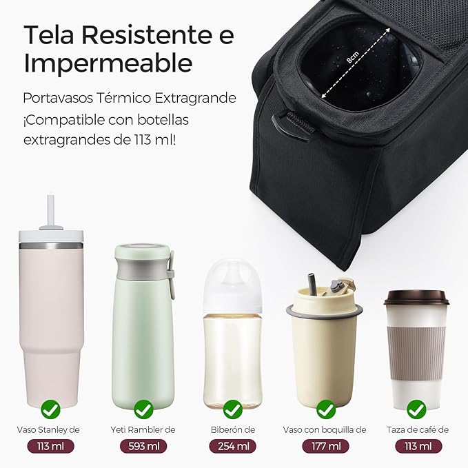 Momcozy Universal Stroller Organizer with Insulated Cup Holder Detachable Phone Bag & Shoulder Strap, Fits for Stroller like Uppababy, Baby Jogger, Britax, BOB, Umbrella and Pet Stroller