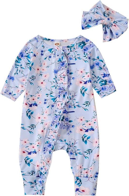 Cute Floral Floral Print Long Sleeve Infant Newborn Baby Girl Clothes Baby Girl Jumpsuit