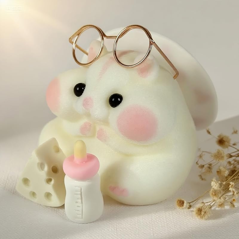 Handmade Taba Squishy Hamster Toy, Cute Squishy Hamster Fidget Toy, Realistic Hamster Toy, Soft Silicone Mochi Furry Toy, Stress Relief Gift for Adults & Kids, Sensory Anxiety Plushie (White)