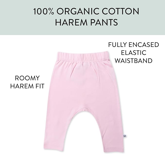HonestBaby Unisex-Baby Multipack Harem Pants Roomy Fit Pull on Bottoms 100% Organic Cotton for Baby Boys, Girls