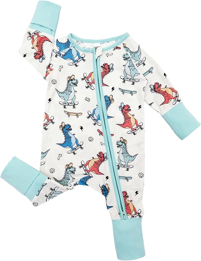 Bow Dream Bamboo Rayon Baby Boy Romper Footed Long Sleeve Footies Newborn Girl Clothes Footless with Zipper and Mitten Cuffs