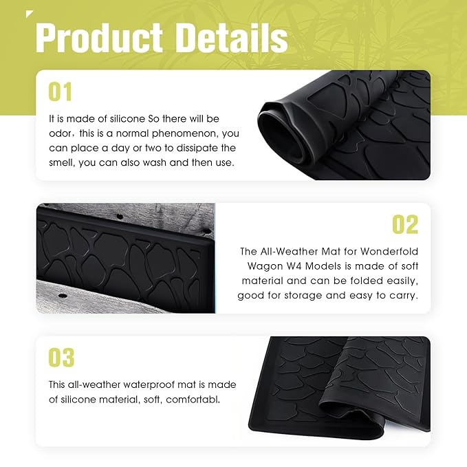 All Weather Mat for Wonderfold Wagon, Foldable Accessories Made of Silicone, Protects The Wagon from Sand, Dust and Water, Easy to Clean for Wonderfold (W4models) 33.8 * 20.6 * 0.78in（Black）
