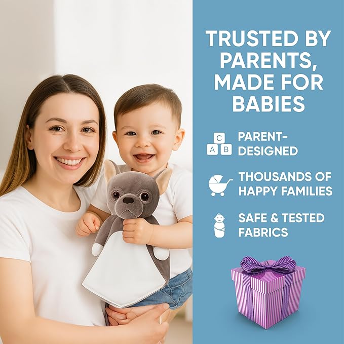 Love By Emi Baby Music Lovey Brown Bulldog, Baby Sleep Soother for Crib & Cuddle Bedtime, White Noise with Heartbeat & Lullaby, Plush Sound Machine Toy, Stuffed Animal for Newborns, Infants & Toddlers