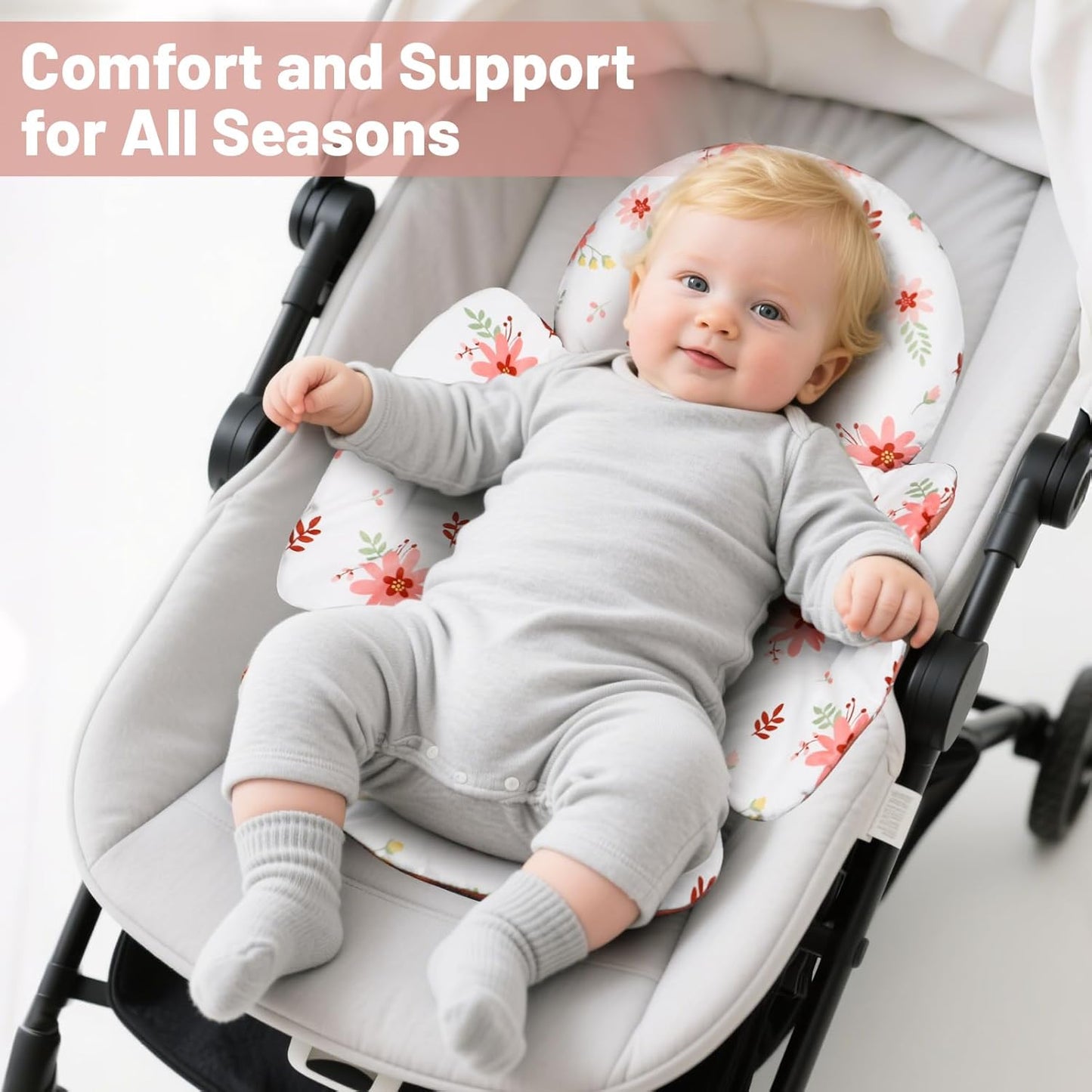 KAKIBLIN Infant Car Seat Insert, Baby Car Seat Cushion, Car Seat Head Support for Infant,Breathable Reversible Carseat Insert Support for Newborn Stroller, Baby Swing, Bassinets, Pushchair (Pink)