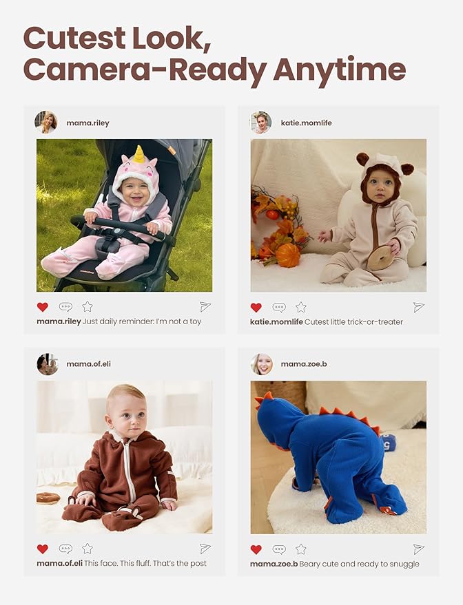 PATPAT Fleece Hooded Footed Romper Clothes, Soft Warm Footie Covers, Car Seat Friendly, Easy Zip, Cute Boy Girl