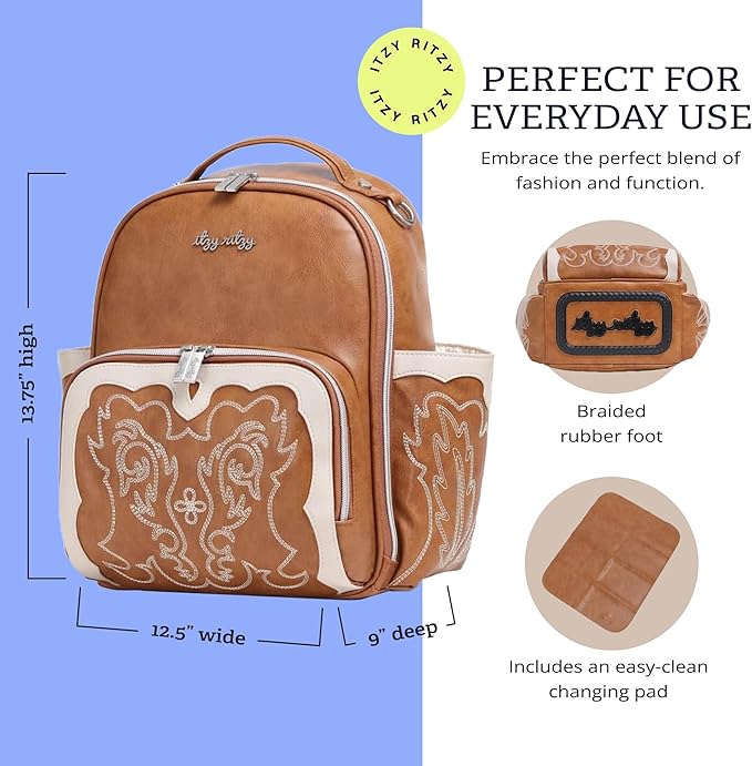 Itzy Ritzy Unisex Baby Mini Plus Diaper Bag, Saddle