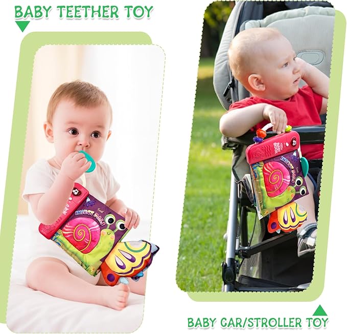 Baby Books Toys, Ocean Pals Touch and Feel Music Cloth Book for Infant Baby 6-12-18 Months, Early Learning Education Shower Easter Gifts for Boys Girls (Insect Pals)