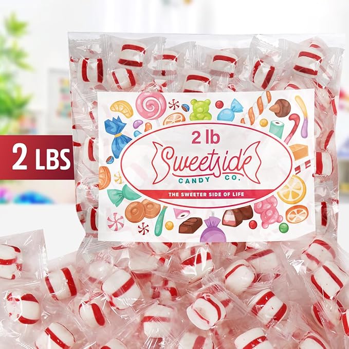 Soft Peppermint Candy Mints, 2lb mints bulk individually wrapped, Refreshing peppermint puffs for Fresh Breath, Perfect soft mints peppermint puffs for Offices, Parties, and Everyday Enjoyment