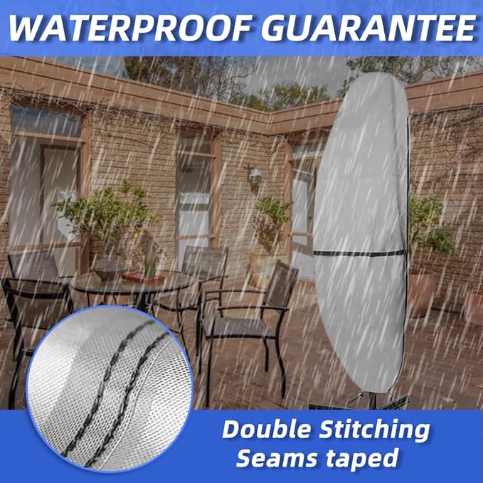 Patio Parasol Cover - 600D Waterproof, Anti-UV Fits 7.5-11.5 Feet Offset Umbrella, Gray