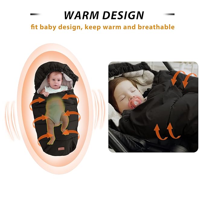 LAT Baby Warm Bunting Bag Universal,Stroller Sleeping Bag Cold Weather,Waterproof Toddler Footmuff(Detachable,Black)