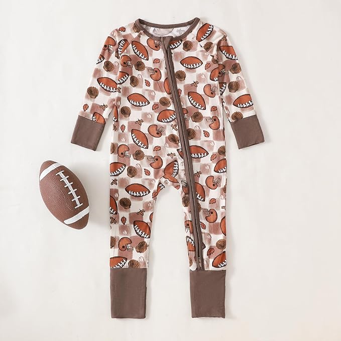 Chichoo Rayon from Bamboo Baby Pajamas Boy 2pack Baseball Football Infant 2 Way Zipper Pjs Romper Newborn Footless Sleeper