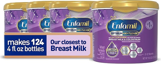 Enfamil Optimum (Enspire) Gentlease, Our Closest Formula to Breast Milk, Immune-Supporting Lactoferrin and Brain-Supporting DHA Baby Formula - Powder 19.5 Oz Tub, Pack of 4