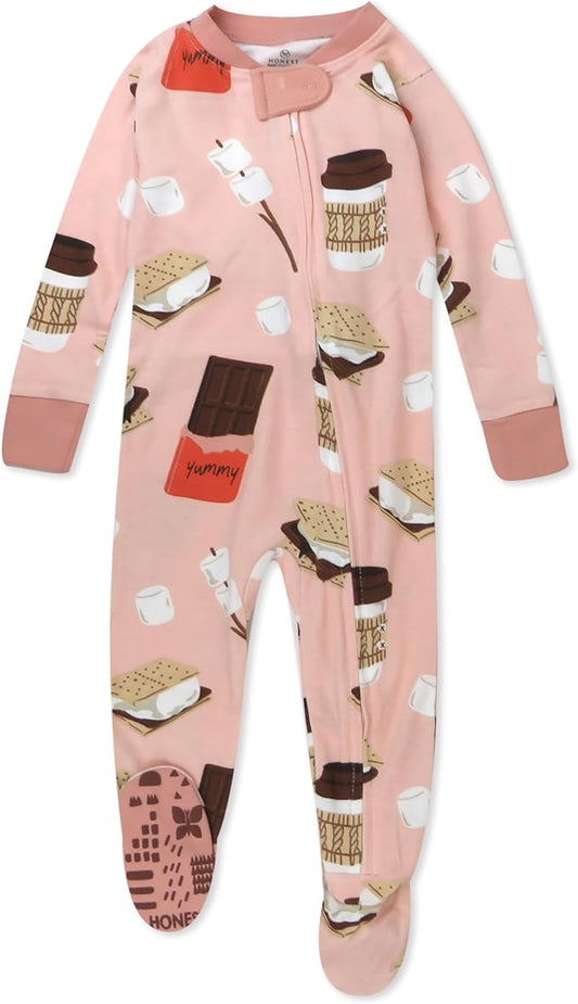 HonestBaby Non-Slip Footed Pajamas One-Piece Sleeper Zip-Front Pjs 100% Organic Cotton for Baby Girls