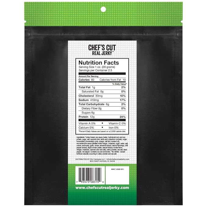 Chef's Cut Real Turkey Jerky, Teriyaki, 2.5 Ounce