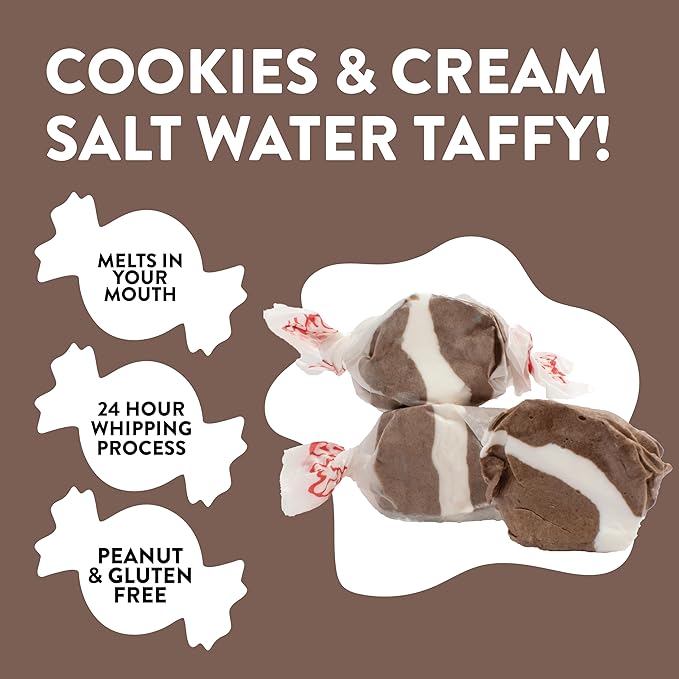 Taffy Town Saltwater Taffy- Cookies & Cream | Gourmet Taffy| Nougat-Style Candy| Soft & Delicious| Sumer Snack Treats| Party Good Candies| 2.5lbs