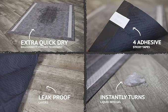 Bulldoglogy Carbon Black XL Dog Pee Pads for Extra Large Dogs with Adhesive Sticky Tape - Extra Large Charcoal Housebreaking Dog Pee Pads Disposable (24x35) (40-Count, Black)