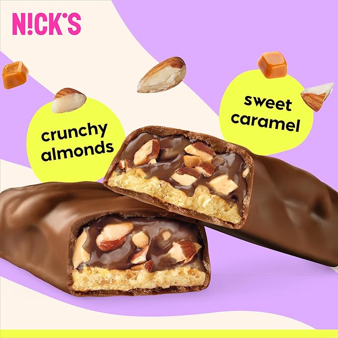 Nick’s Variety Protein Bars – 24-Count Box |Salty Peanut, Caramel and Almond Chocolate, High Protein, Low Calories, Low Carbs, Keto Friendly, No Added Sugar