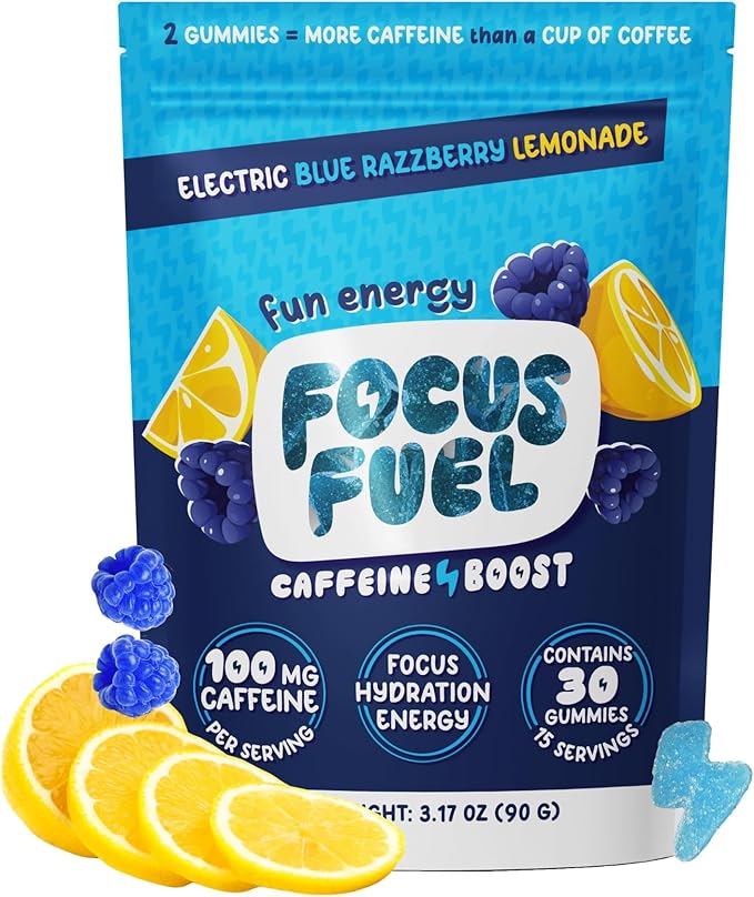 Energy Chews – Blue Razzberry Lemonade (15 Servings) – 100mg Caffeine + Alpha GPC + L-Theanine + B12, Magnesium – Great Taste – No Crash or Jitters