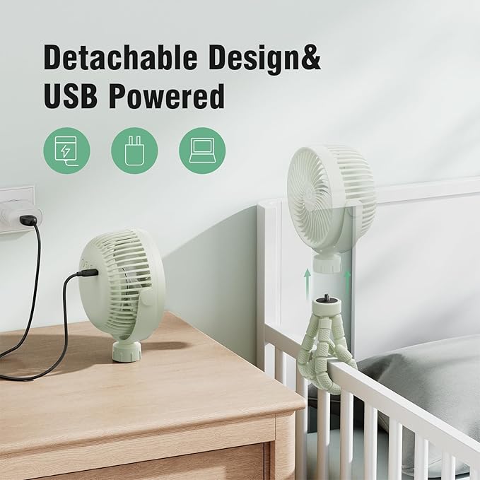 Small Battery Operated Clip-on Versatile Fan with Flexible Tripod, 5000 mAh Portable Stroller Fan, Rechargeable Desk Fans, 4 Speeds, Max 26 hours, USB Powered,360°Rotation, for Car, Camping Outage