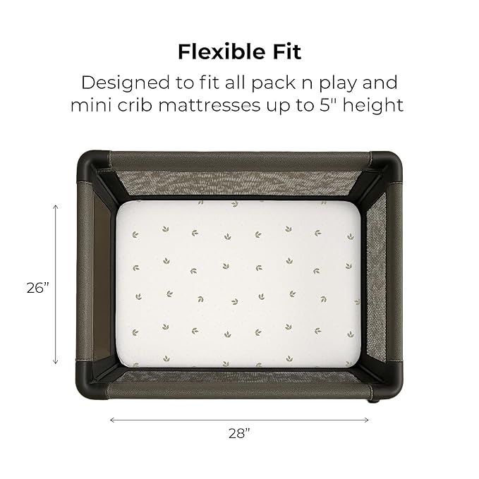 Ely’s & Co. Pack and Play Sheets, for Mini/Portable Crib, 2 Pack Fitted Playpen Play Yard Sheet Set Compatible with Graco Pack n Play, for Baby Boys/Girls, 100% Cotton, Sage Vintage Leaf, 38”x24”x5”