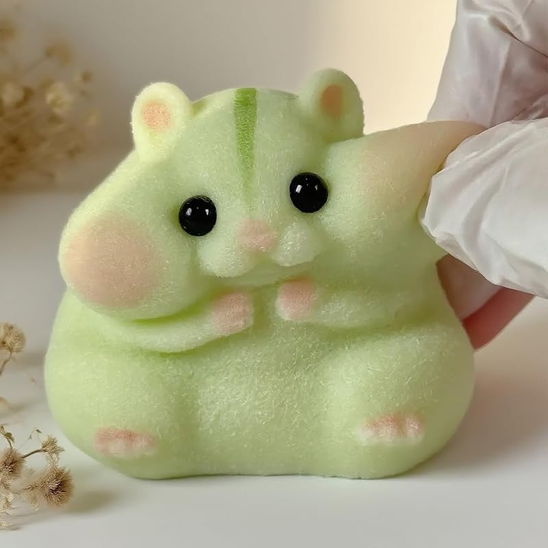 Handmade Taba Squishy Hamster Toy, Cute Squishy Hamster Fidget Toy, Realistic Hamster Toy, Soft Silicone Mochi Furry Toy, Stress Relief Gift for Adults & Kids, Sensory Anxiety Plushie (Green)
