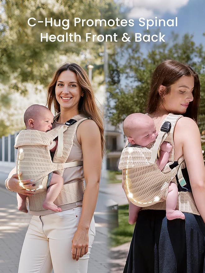 Grownsy Baby Carrier Newborn to Toddler (7-44lbs), Ergonomic & Cozy Wraps with One-Click Buckle, Mesh & Head Support for Hands-Free Comfort, Almond Beige