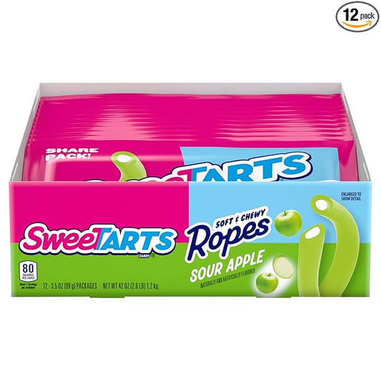 SweeTARTS Ropes, Candy, Sour Apple, Soft and Chewy, 3.5 oz (Pack of 12)