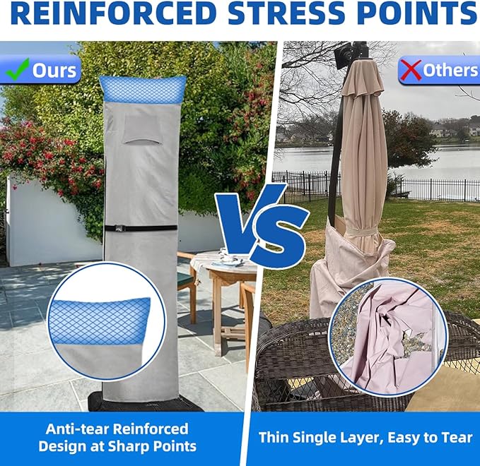 Patio Umbrella Parasol Cover with Air Vent,600D Waterproof Cantilever Umbrella Covers,Anti-UV Umbrella Covers with Telescopic Support Pole (3-Grey, Cantilever 9'-13')