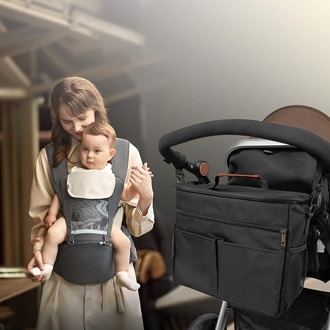Miracle Maby Stroller Organizer Bag for Mom, Baby Trolley Bag - Compatible with Any Stroller - Multifunctional Large Capacity（Black-12L）