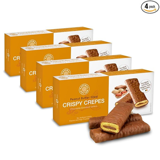 Natural Nectar Crispy Crepes Milk Chocolate & Peanut Butter, Pack of 4 - Irresistibly Delicious Treat, Perfect for Snacking or Desserts | Made with Real Belgian Chocolate