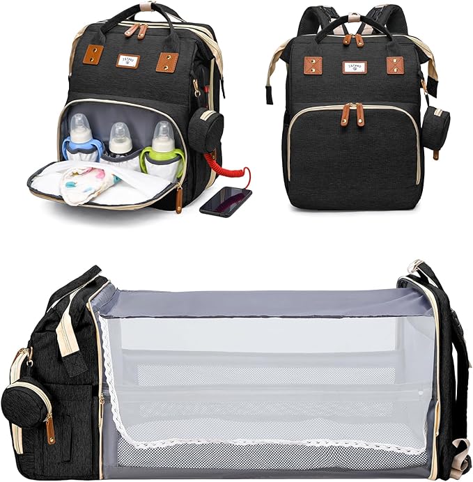 Diaper Bag Backpack, Large Waterproof Lightweight Diaper Bag with Changing Station, Insulated Pockets, USB Port & Stroller Straps, Travel Baby Bag for Mom and Dad, Baby Shower Gifts (Black)